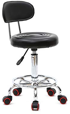 aburete con ruedas profesional con respaldo rotación de 360 °, silla de rueda, altura ajustable, para salón de masaje, cocina, oficina, clínica, pub, costura, pintor, piano negro