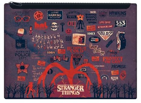 Stranger Things pennfodral (uppochned-design) 18 cm x 25 cm, extra stort pennfodral för pennor och kontorsmaterial, fantastiska Stranger Things-gåvor – officiella Stranger Things-varor