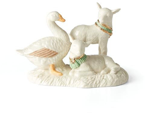 Lenox First Blessing Nativity Lambs and Goose Figurine, Christmas Decoration