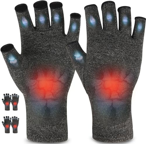 AovYoo Arthritis Compression Gloves Women Men, Fingerless Raynauds Gloves for Typing Crocheting Driving & Daily Work, 2 Pairs, L, Grey