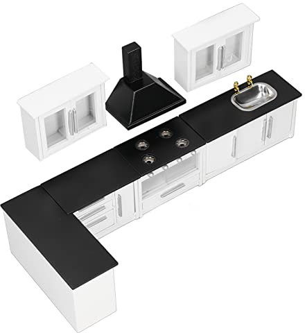 1:12 Mini-Puppenstuben-Küchenschrank, viel Ablagefläche, moderner Stil, leichter Puppenstubenschrank, natürliche Küchenmöbel für -Esszimmer