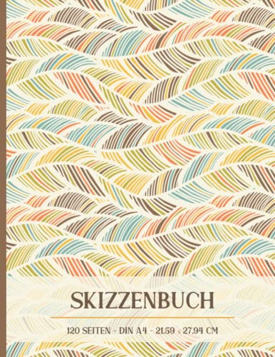 Skizzenheft Blanko A4: Skizzenbuch zum Skizzieren , Zeichnen und Malen - 120 Seiten Din A4 mit Register - Deckel mit buntem Muster