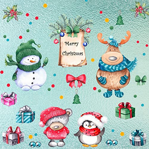 WandSticker4U®- Fensterbilder Weihnachten Kinder SCHNEEMANN & TIERE selbstklebend I Weihnachtsdeko Fenster Aufkleber Fenstersticker Kinderzimmer Winter wiederverwendbar