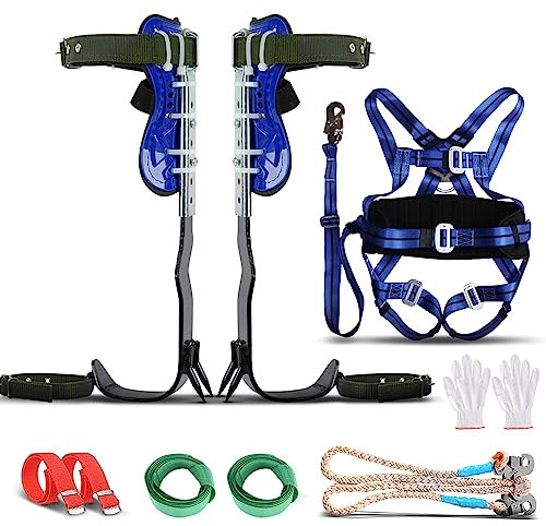 Hlieeosfcn Baumklettern Ausrüstung Set,Höhen Verstellbar Tree Climbing Spike, Halteseil Steigeisen Klettergurt,Tree Climbing Spike Baumkletterwerkzeug Sicherheitsgurt Fallschutz