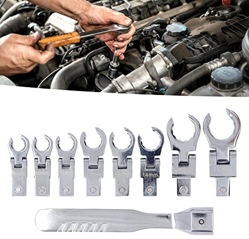 Rankomu Flex-Kopf-Ratschenschlüssel Set 8-teilig, 180° Drehbarer Kopf Aus Chrom-Vanadium-Stahl, Für Enge Räume, Rostbeständig, Mit Größenmarkierung (9-19mm), Ideal Für Auto- Und Fahrradreparaturen