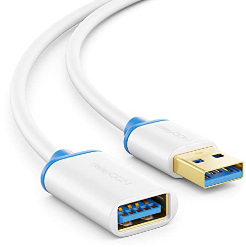 deleyCON 3,0m USB 3.0 SuperSpeed Verlängerungskabel - Weiß/Blau