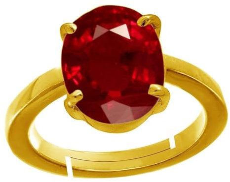 SIDHGEMS Zertifizierter 5,25 Ratti 4,45 Karat A+ Qualität natürlicher Rubin-Manik-Edelstein vergoldeter Ring für Damen und Herren, vergoldet, Rubin, Vergoldet, Rubin