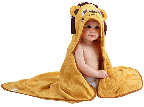 COOKY.D Asciugamano con Cappuccio in Bambù per Neonati e Bambini Coperta Indossabile con Cappuccio a Forma di Animale Taglia Grande,Leone 75x100 cm