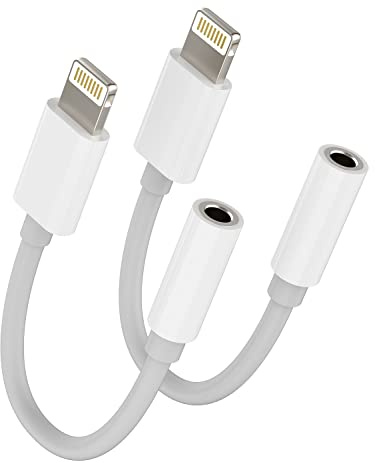 Adaptador AUX para iPhone para auriculares Dongle Lightning a conector de 3,5 mm (2 unidades) para Apple MFI certificado cable de audio para 14, 13, 12, 11 Pro Max X 7 8 Plus Mini para iPad Music