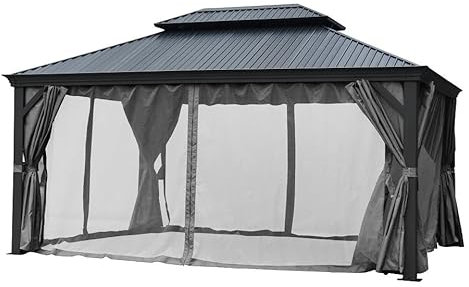 Jet-Line® | Pavillon | Pergola | Aluminium | Wetterfest | Garten Pavillon DAMASKUS | 3x3,65m Meter |Festes Dach | Wasserdicht | Stabil | Winterfest | Gartenpavillon | Seitenteile anthrazit | Hardtop
