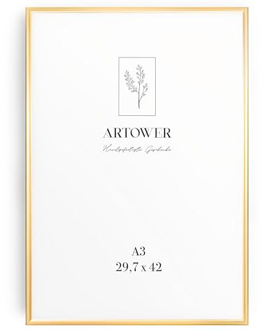 Artower® Marco de Fotos de Aluminio Dorado A3 30x42 cm | Marcos para Cuadros y Decoración de Pared en Salón, Dormitorio y Hogar | Marco DIN A3 29,7 x 42 cm para Fotos, Dibujos, Diplomas y Pósteres