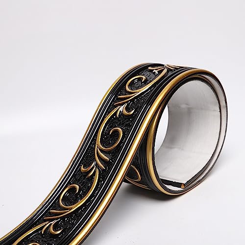 Guest Ruyunlai Bordüre selbstklebend 17-Schwarzes Gold 7 x 300 cm zum Aufkleben für Wohnzimmer Küche Badezimmer Tapetenrahmen Abnehmbare Wasserdicht Bodenleiste Verdicken PVC Dekorative Bordüre