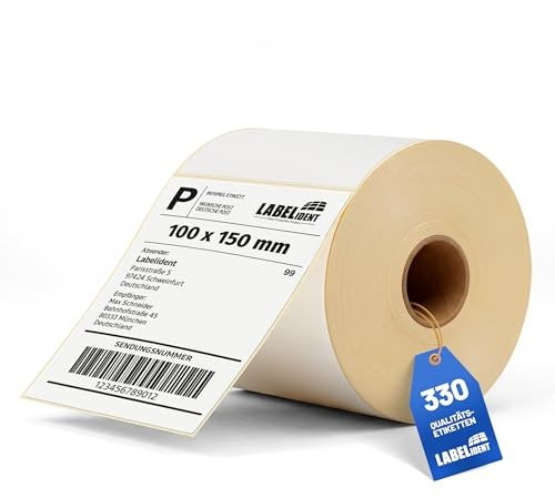 Labelident Versandetiketten 100 x 150 mm - 330 Thermoetiketten auf 1 Rolle/n 25 mm Kern | Selbstklebende Thermodirekt-Labels für DHL, DPD, Fedex, GLS, Hermes, UPS