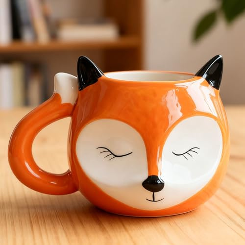 Arawat Teetasse Fuchs Keramik Tasse 500ml Kawaii 3D Geburtstag Geschenk für Frauen Männer Mädchen Jungen