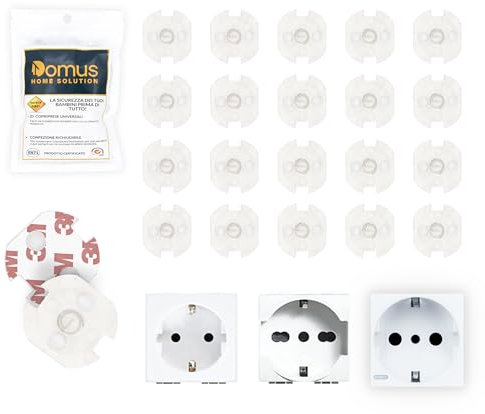 DOMUS® Copriprese per Bambini, 20 Copri Prese Corrente Bambini per Prese Schuko con Adesivo 3M(TRANSPARENTE)