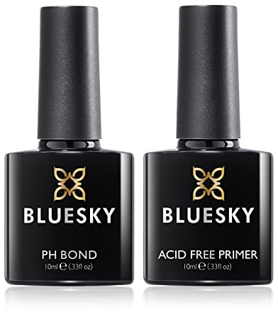 Bluesky PH Bond & Acid Free Primer Set For Gel Nails, Gel Nail Prep Bonder, Strong Gel Polish Adhesion, Prevents Gel Nail Polish Lifting& Peeling, 2 x10ml