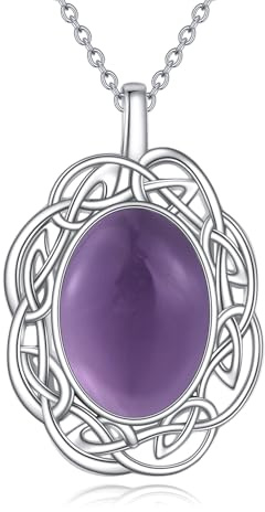 YAFEINI Amethyst Kette für Damen 925 Sterling Silber Keltische Anhänger Halskette Lila Amethyst Schmuck Geschenk für Mädchen