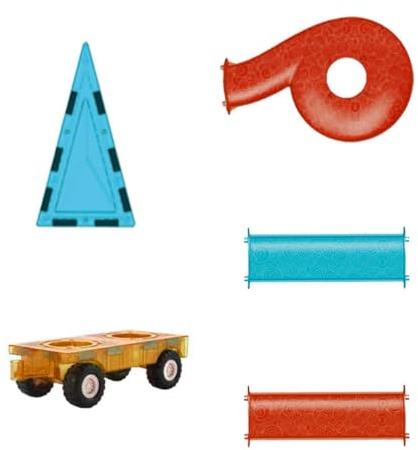 Jvchengxi Magnetische Bausteine STEM Konstruktion Fliese Magnet Blöcke Zubehörset 1 - (1*Auto+1*Rotierende Bahnen+2*Halfpipe Bahnen+2*Dreieckige Blöcke: 6 Bestandteile)