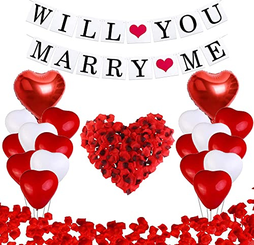 Kit Décoration Demande en Mariage, Bannière Will You Marry Me, Ballons Coeur en Aluminium et Latex Hélium, Décoration Romantique Pour Saint Valentin, Fiançailles