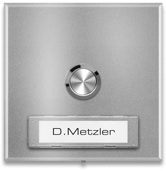 Sonnette en saillie carrée Metzler en aluminium gris RAL 9007 avec plaque nominative interchangeable taille : 10 x 10 cm