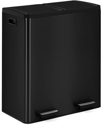 IDMarket - Poubelle de cuisine tri sélectif 2 x 30L noir 2 seaux amovibles et pédales en métal