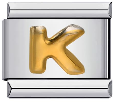 Mon & Sons M&S AZ Lettre initiale de l'alphabet Doré Argent Breloque italienne 9 mm Compatible avec le bracelet de nomination (K)