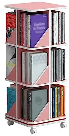 Bücherturm Freistehend 360° drehbares Bücherregal, bodenstehendes Bücherregal, mehrschichtiges rosafarbenes Bücherregal, rollendes Bücherregal, Heim-Bücherregal-Organizer perfekte Darstellung