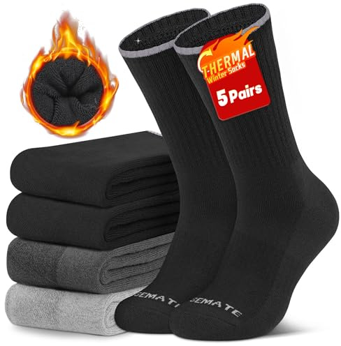CLOSEMATE Calcetines Invierno Térmicos Hombre Mujer 5 Pares Largos Algodón Antisudor Antiampollas Absorción de Impactos Altos Gruesos Térmicos Frío Para Trekking Senderismo Ciclismo(Multicolor-3,L)