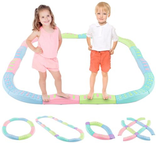 HOMASIS 20 Stück Schwebebalken Kinder, Balancierbalken Balancierblöcke Trittsteine mit Anti-Rutsch-Fußpads, Balance-Board belastbar bis 80kg, Balancebrett Balancebalken für Kinder ab 3 Jahr (Grün)