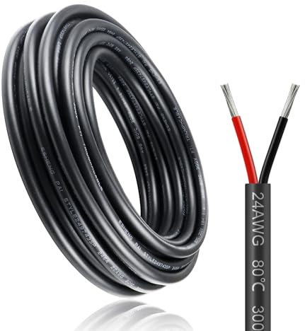 10M/32.8ft 24AWG 2x0.2mm² Electrical Wire, 2 Core Cable 5V/12V/24V Low Voltage Tinned Copper Wire, 300V Flexible and Soft Outdoor Cable High Temperature Resistant Extension Cable with Anti-Static Bag
