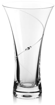 DIAMANTE Swarovski Hollow Sided Trumpet Vase ‘Silhouette’ Crystal Flared Vase with Swarovski Crystals - 21cm – Crystal Glass