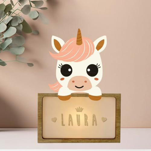 WONDEE Lampada Personalizzata Con Nome - Luce Notturna Bambini Unicorno, Regalo Neonato Maschio e Femmina, Regalo Battesimo Bimbo e Bimba, idee Regali Personalizzati Bambino e Bambina 0 1 2 3 4 5 anni