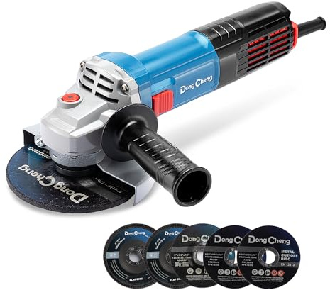 DongCheng Winkelschleifer 1100W, 125mm, Leerlaufdrehzahl:11.800min-1, Schnellverschlussabdeckung, Zusatzhandgriff ，mit 2 Schleifscheiben, 2 Fächerschleifscheiben, 2 Trennscheiben