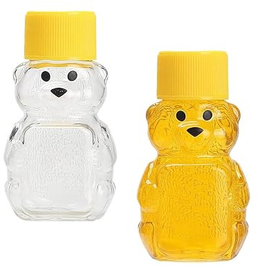 2 Pcs 2oz Plastic Honey Bear Bottle, Bear Shape Clear Empty Honey Jar with Screw Yellow Lid, Honey Dispenser for Baby Shower Party Favors Gifts (Yellow Lid) (yellow)