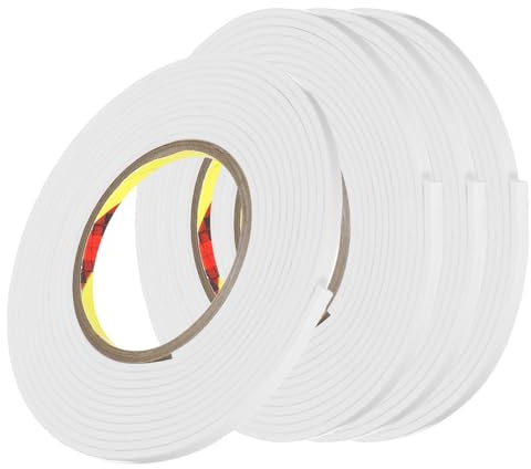 sourcing map 4 rollos de cinta de espuma de una sola cara extraíble de esponja EVA para montaje, tiras adhesivas fuertes (blanco, 13 pies x 1/4 pulgadas x 1/8 pulgadas) para decoración de póster para