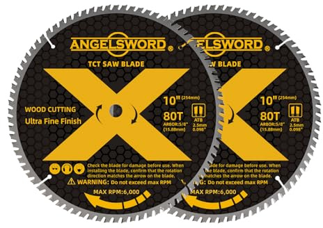 ANGELSWORD 10 Inch Table Saw Blade/Miter Saw Blade for Ultra Fine Finish Wood Cutting, 80T, 2 Pack