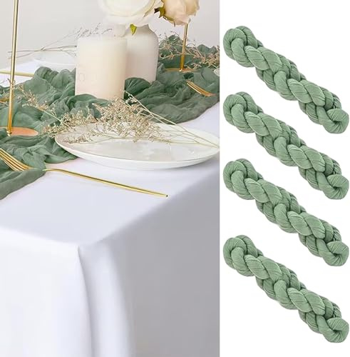 4 Stück Tischläufer Grün Rustikale Gaze Tischläufer Hochzeit Tischläufer Salbeigrün Eukalyptus Grün Käsetuch Tisch Läufer Tischdekoration für Party Geburtstag 300*90cm