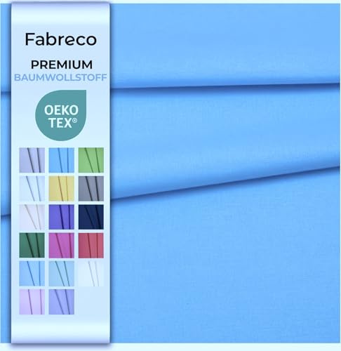 Fabreco - 100% Premium Baumwollstoff Meterware Uni 2 M x 160 cm | 220 g/lfm – Weich, langlebig & hautfreundlich | Stoffe Zum Nähen & Dekoration | Fabric | himmelblau