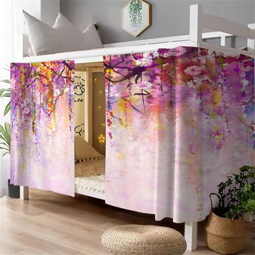 FANSU Etagenbett Vorhang, Bettvorhang Hochbett Etagenbett Blackout Staubdicht Privatsphäre Bett Vorhang Vorhänge Moskitonetz für Schlafzimmer Kinderzimmer (Glyzinienblüte,1.2x2m)