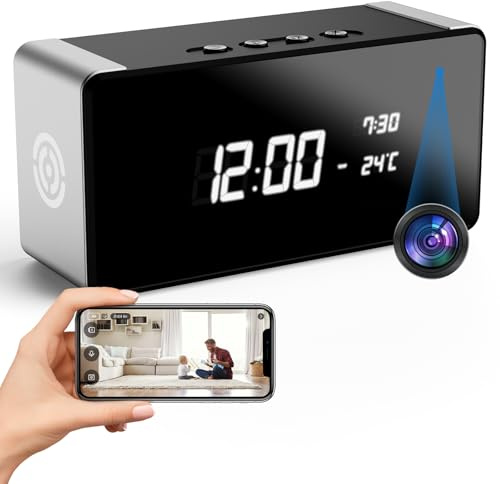 Dold Spionkamera WiFi – 4K Trådlös Dold Väckarklocka Kamera, Mini Kamera med 150° vinkel, Rörelsedetektering och Mörkerseende. Säkerhetskamera för Inomhusbruk