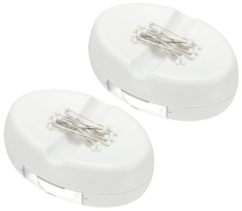 PATIKIL 2 Pcs Magnetic Pin Holder, Magnetic Pin Cushion Paper Clip Holder with 1.5 Quilting Needles for Sewing Quilting Hair Clips, White
