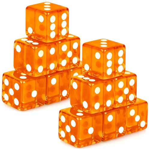 Abilat 12 Pieces 19mm Casino Dice Set Acrylic Translucent 6 Sided Game Dices Square Corner Dice for Casino Vegas Theme Birthday Party Supplies Board Games Classroom Teaching (Orange)