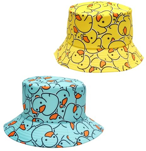 KQDRAVINE 2 st Lustiga Ankhuva Festivalfiskarhuva Bucket Hat, Dam och Herr Ank Cap Vändmössa i Blå och Gul, för Resa Fest Karneval, Strand, Fiske och Daglig Användning
