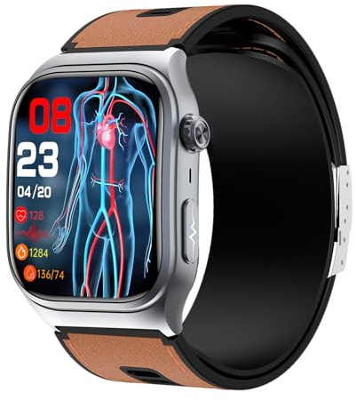 Domars Smartwatch con Analisi Pressione Sanguigna Abilitata alla Pompa, Orologio Schermo AMOLED HD da 2.06 Pollici, Informazioni ECG, Modalità di Movimento Multiplo AI, Batteria da 530 mAh (Marrone)