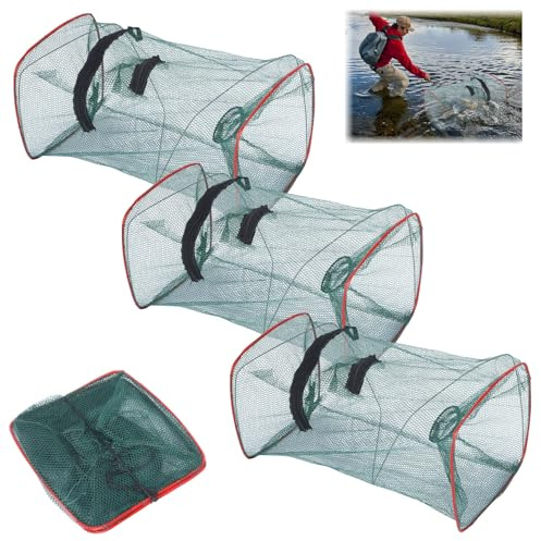 xuhaggeo 3 Stück Fischreuse,Wiederverwendbar Reuse Fisch, Großes Quadratisches Format Fischreuse, Geeignet Zum Fangen Von Fischen, Garnelen Und Krabben