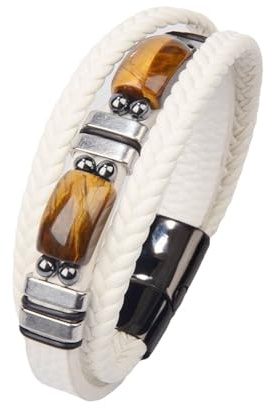 JENCVNL Bracciale in pelle da uomo, bracciale in pelle intrecciata con occhio di tigre, bracciala in pella con corda multistrato, bracciala con occhio di tigre intrecciato