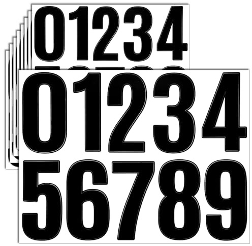 Xinjoduz 8 Sheets Black Number Stickers 0-9, 4 Inch Vinyl Waterproof Reflective Mailbox Numbers for Outside, Strong Self-Adhesive Large House Numbers Decals for Mailbox, Door, Address, Signs, Trucks