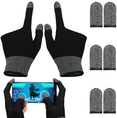 Angoily Manchons pour Doigts de Jeu Mobile en Cuivre Respirants et Anti-Transpiration, Lot de 1 Set de Paire à Deux Doigts 3 Paires Noirs, Compatibles Écrans Tactiles, Accessoires Légers