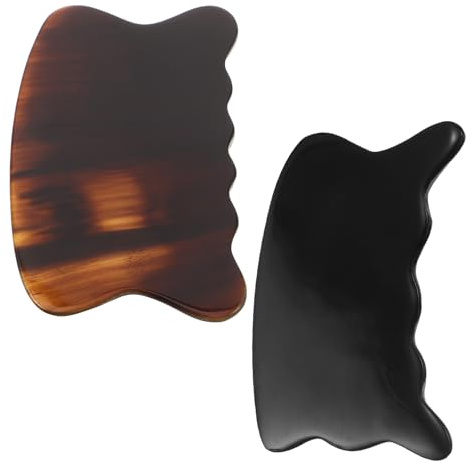 PAMINGONO 2 St Oxhorn Gua Sha Massagebräda Ergonomisk Ansikts Kroppsmassageverktyg för Hudvård och Nackmassage Bärbar Spa Självvårdslösning med Unika Mönster