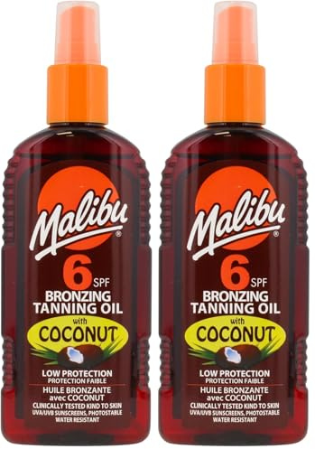 Malibu Sun SPF 8 Bronzing Tanning Oil Spray with Coconut Oil, Hydrating Body Tanning Oil for Natural Golden Tan, Water Resistant, 200ml (Pack of 2)